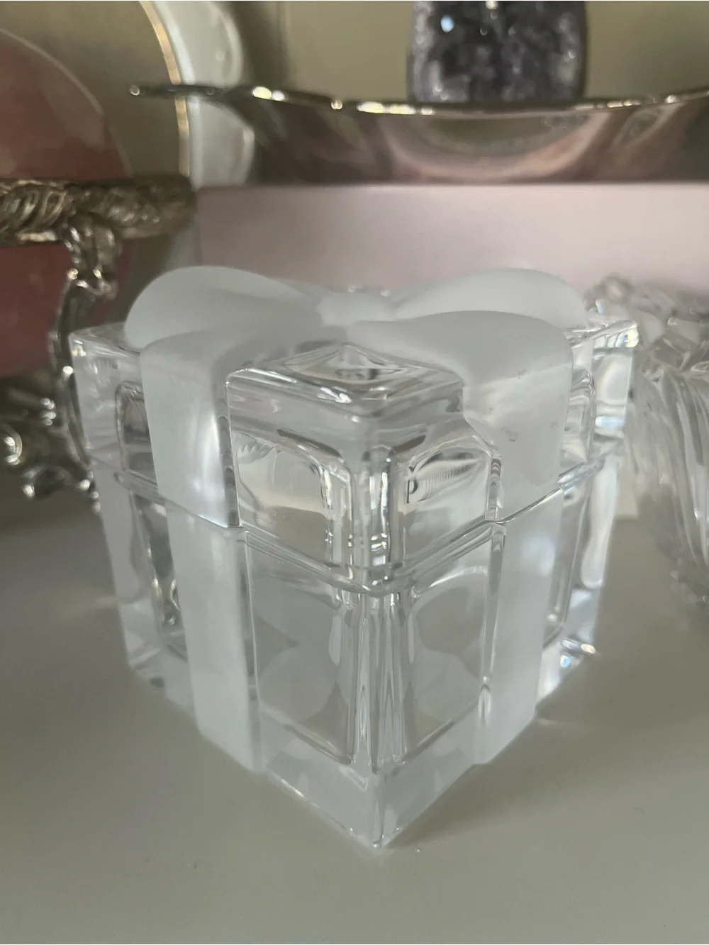 Tiffany & Co. Crystal Bow Jewel Box- Frosted and Clear Crystal Glass